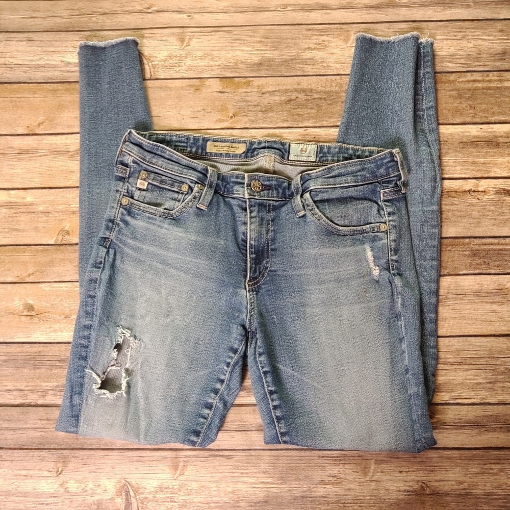 AG Destroyed Raw Hem Super Skinny Ankle Jeans